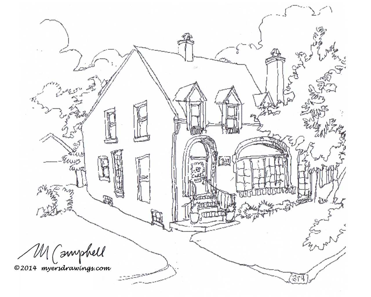 Myers Campbell artist, house sketches